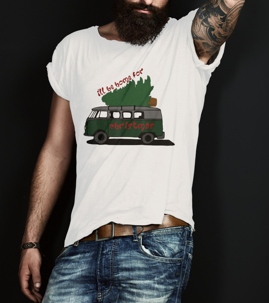 I'll Be Home For Christmas Van With Green Tree T-Shirt