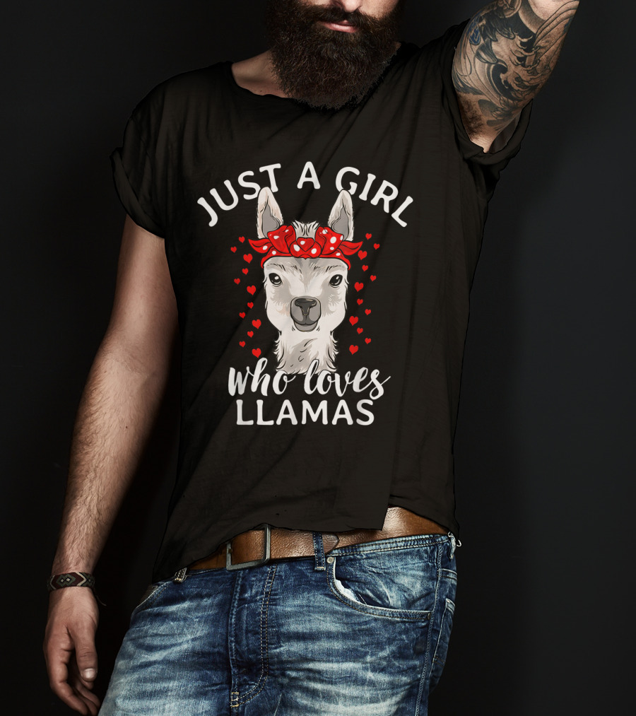 Just A Girl Who Loves Llamas With Hearts And Red Bow T-Shirt