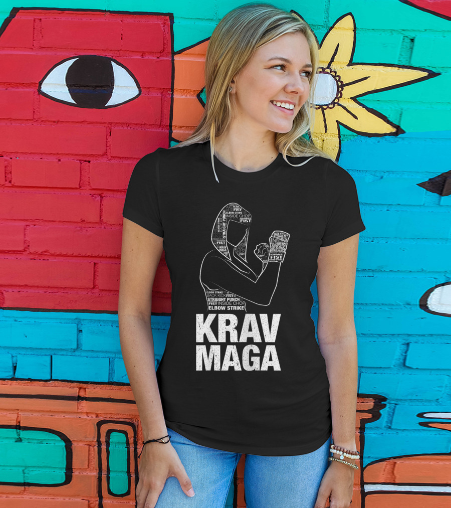 Krav Maga Woman Martial Arts Self Defence Straight Punch Elbow Strike Fist Techniques T-Shirt