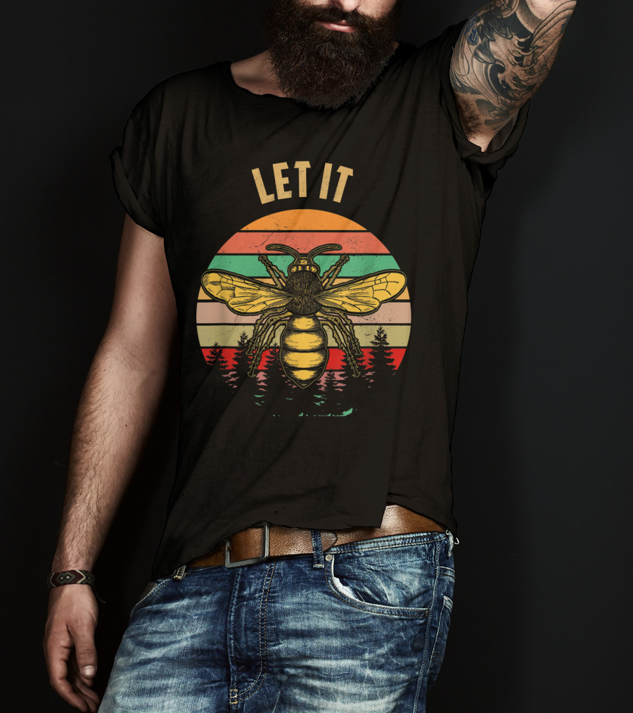 Let It Bee Vintage Beekeeper Retro Forest Stripes T-Shirt
