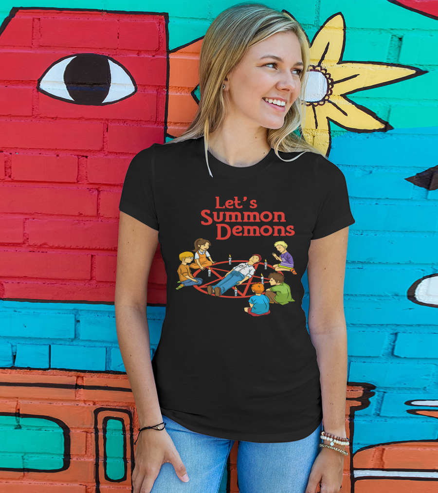 Let's Summon Demons Retro Style Kids With Pentagram Candles T-Shirt