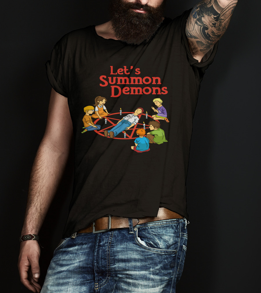 Let's Summon Demons Retro Style Kids With Pentagram Candles T-Shirt