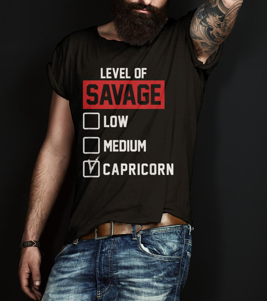 Level Of Savage Capricorn Checked Box Low Medium T-Shirt