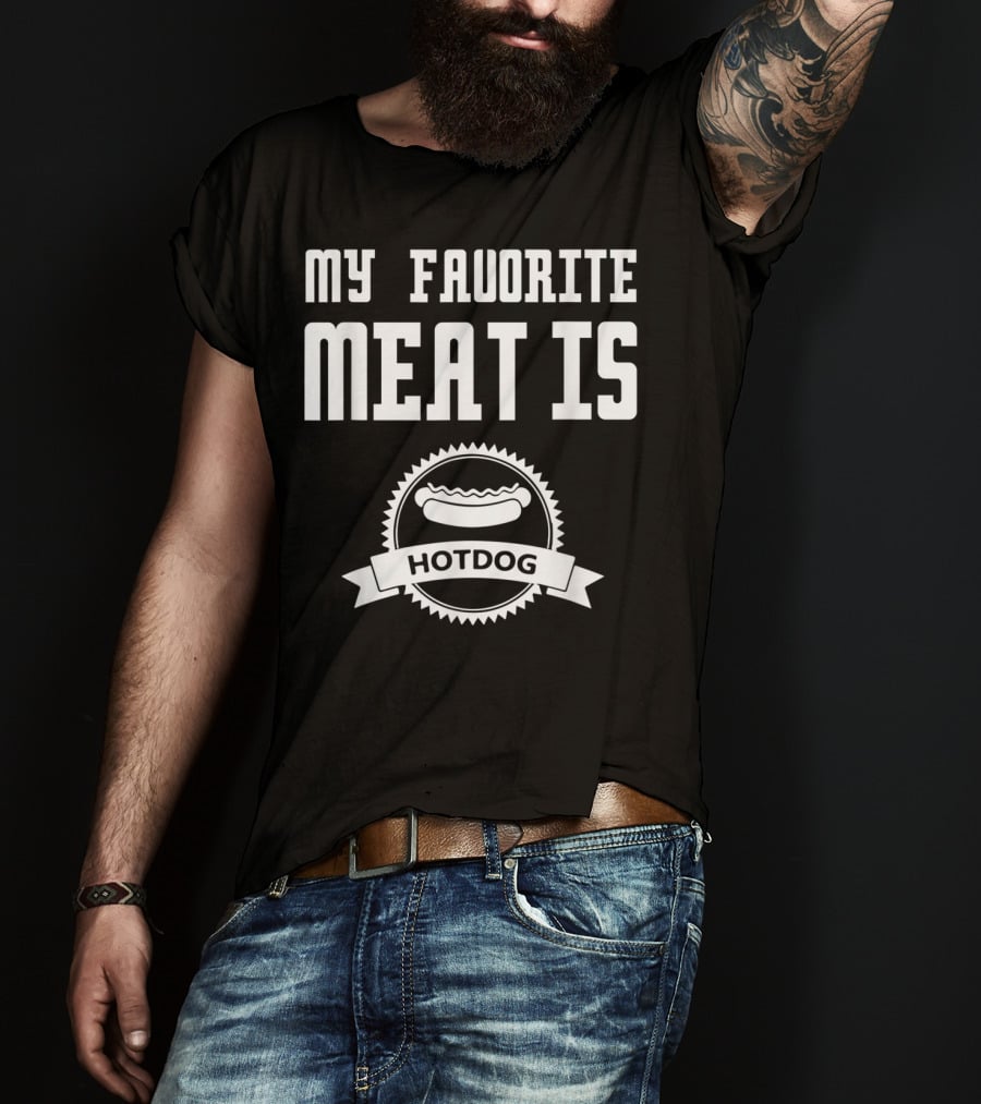 My Favorite Meat Is Hotdog Emblem With Iconic Sausage T-Shirt
