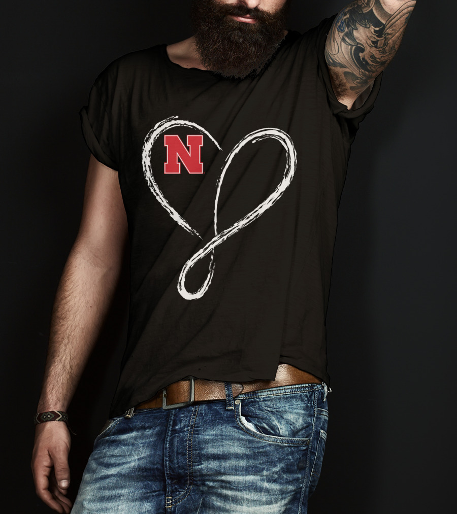Nebraska Cornhuskers N Logo Love Heart Infinity T-Shirt