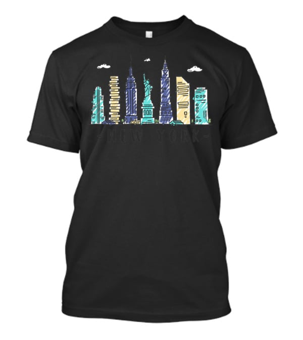 New York Skyline NYC Watercolor Landmarks Statue Of Liberty T-Shirt