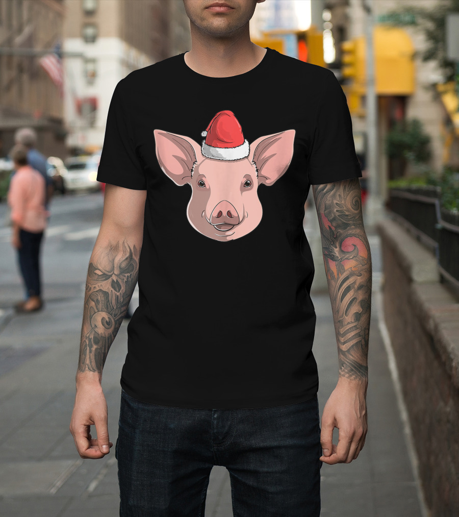 Pig Wearing Santa Claus Hat Christmas Holiday T-Shirt