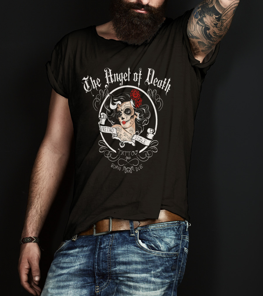 The Angel Of Death Retro Style Tattoo Born To Ride T-Shirt