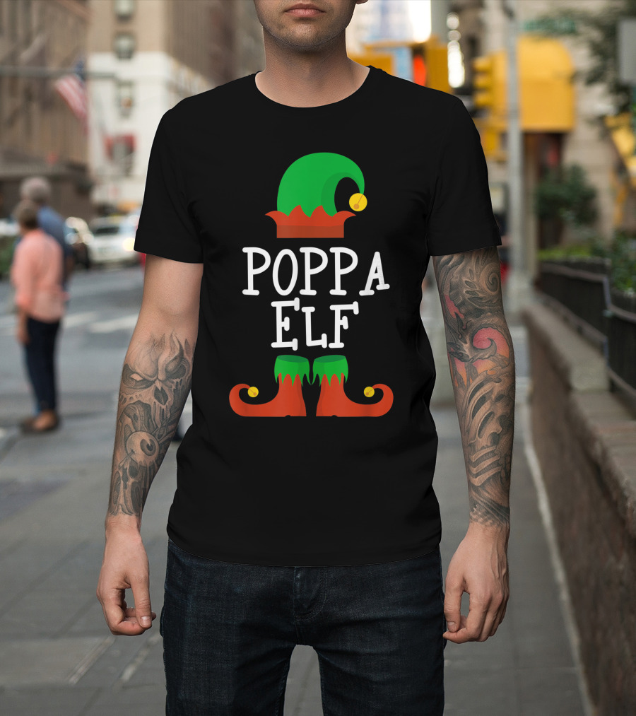 Poppa Elf Hat and Shoes Christmas T-Shirt