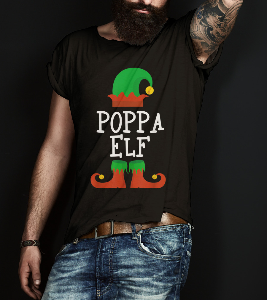 Poppa Elf Hat And Shoes Christmas T-Shirt