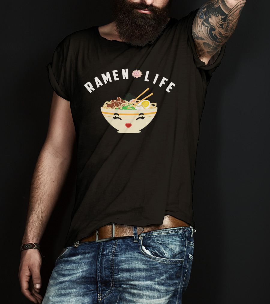 Ramen Life Cool Noodle Soup Addicts Happy Face Bowl T-Shirt