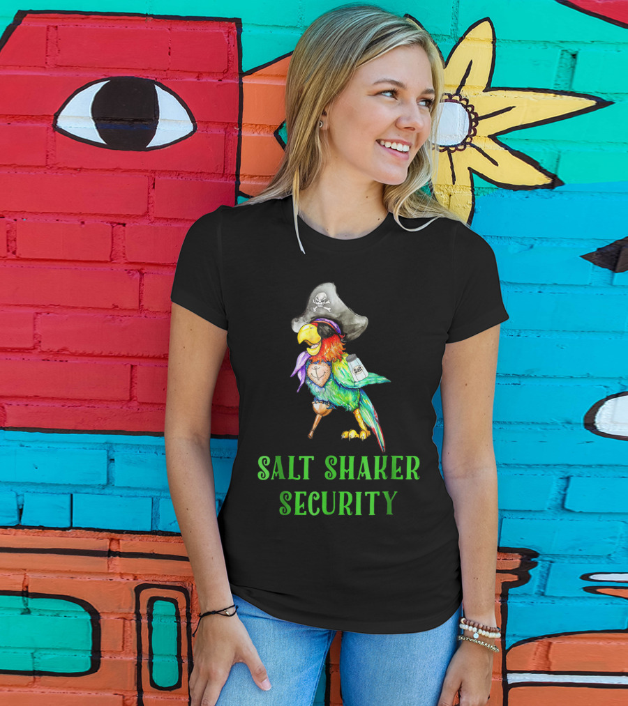 Salt Shaker Security Pirate Parrot With Skull Hat And Eye Patch T-Shirt