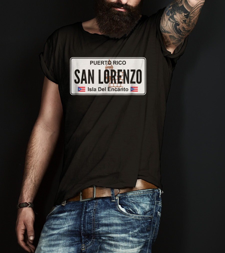 San Lorenzo Puerto Rico Isla Del Encanto License Plate T-Shirt