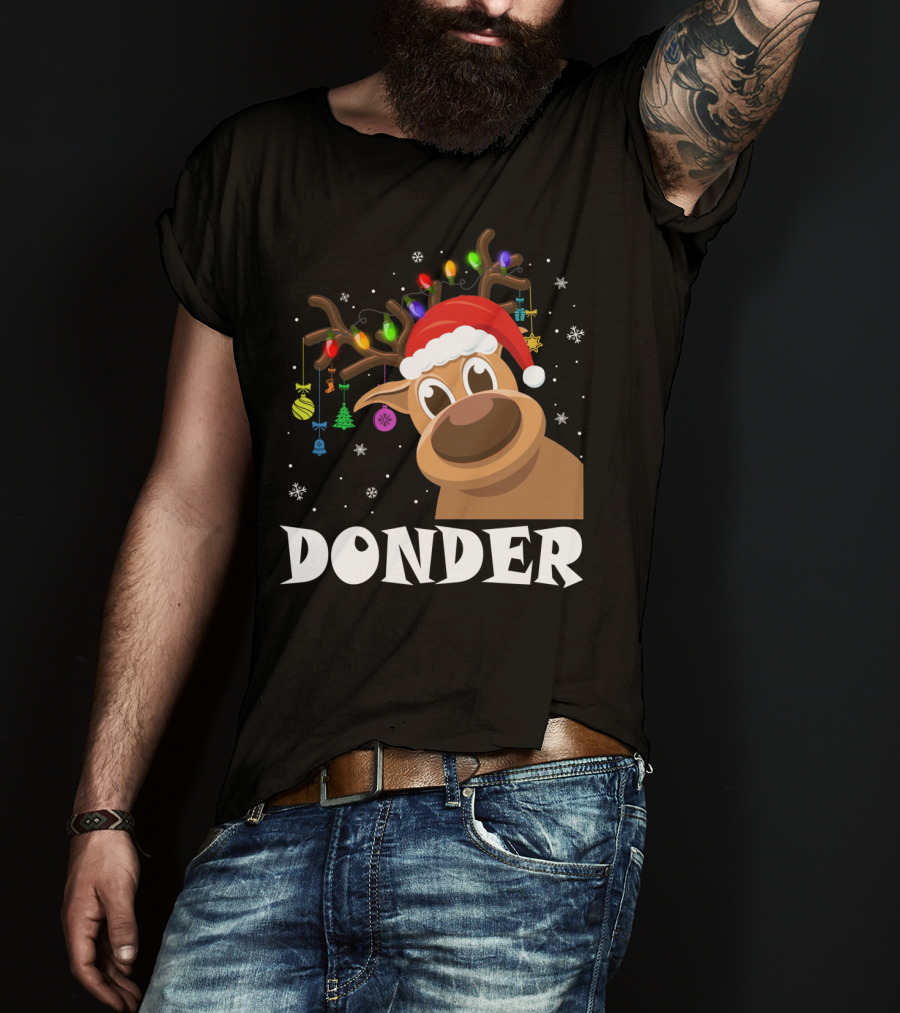 Santa Reindeer Donder Xmas Lights And Ornaments T-Shirt