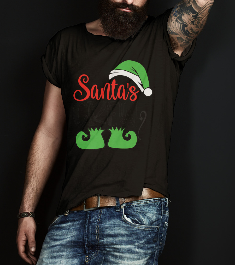Santa's Crew Christmas Hat And Shoes T-Shirt