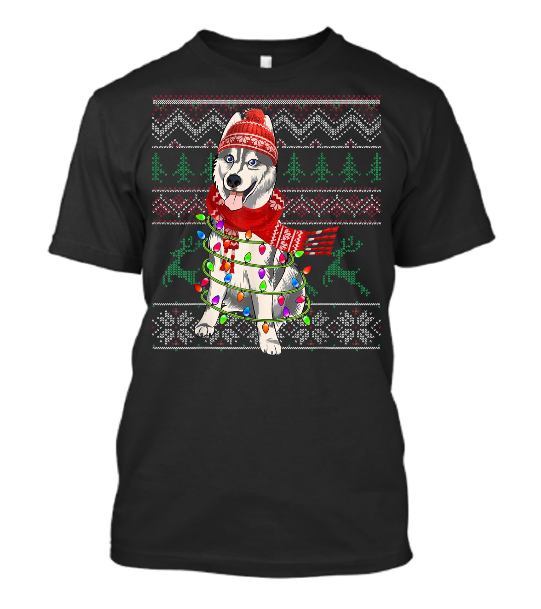 Siberian Husky Christmas Lights Holiday T-Shirt