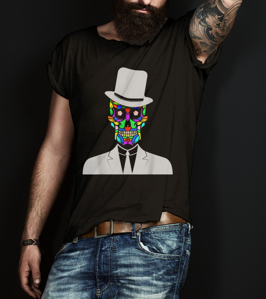 Sugar Skull Baron Samedi Voodoo Colorful Mask In Suit And Top Hat T-Shirt