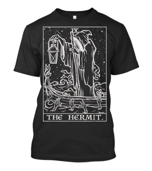 The Hermit Tarot Card Goth Halloween Grim Lantern IX Spooky Hands T-Shirt