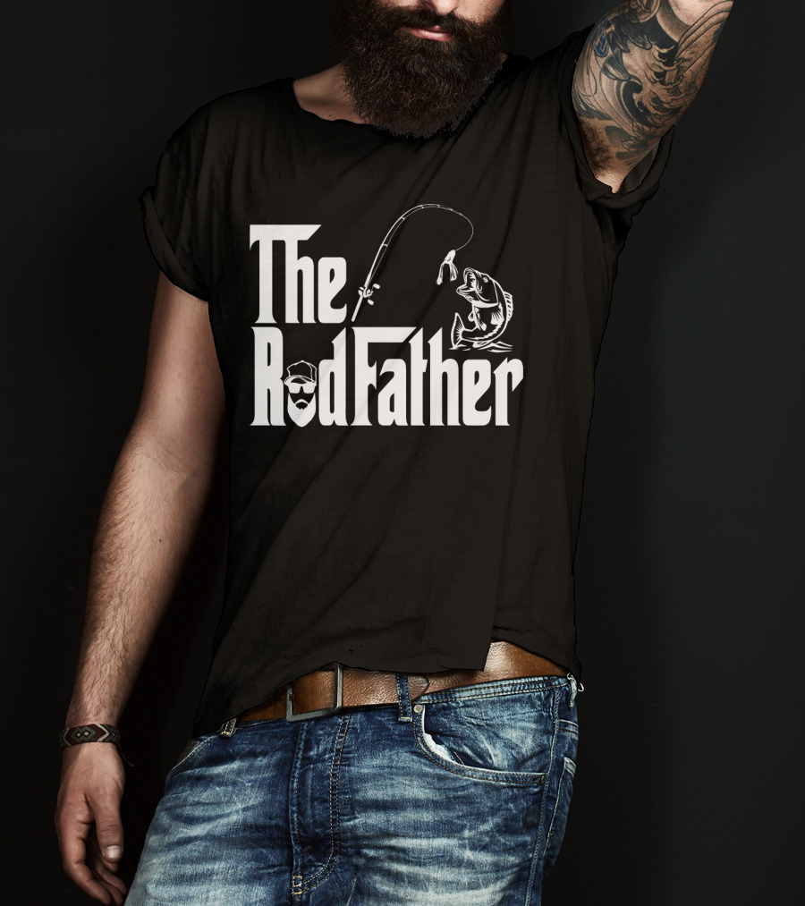 The RodFather Fishing Rod Fish Reel Bearded Man T-Shirt
