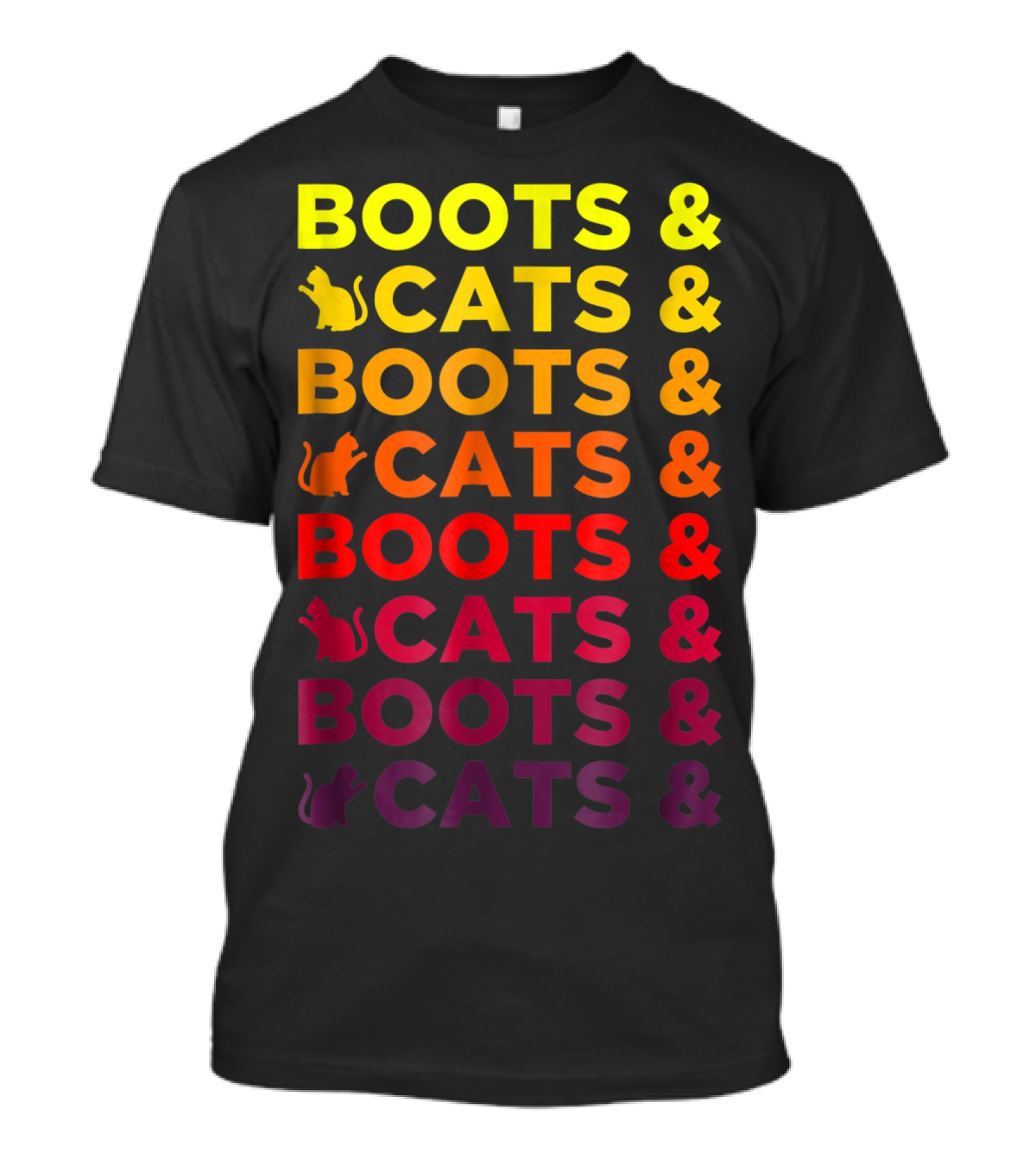 Boots And Cats EDM Rave Festival Funny Repeating Text And Cat T-Shirt