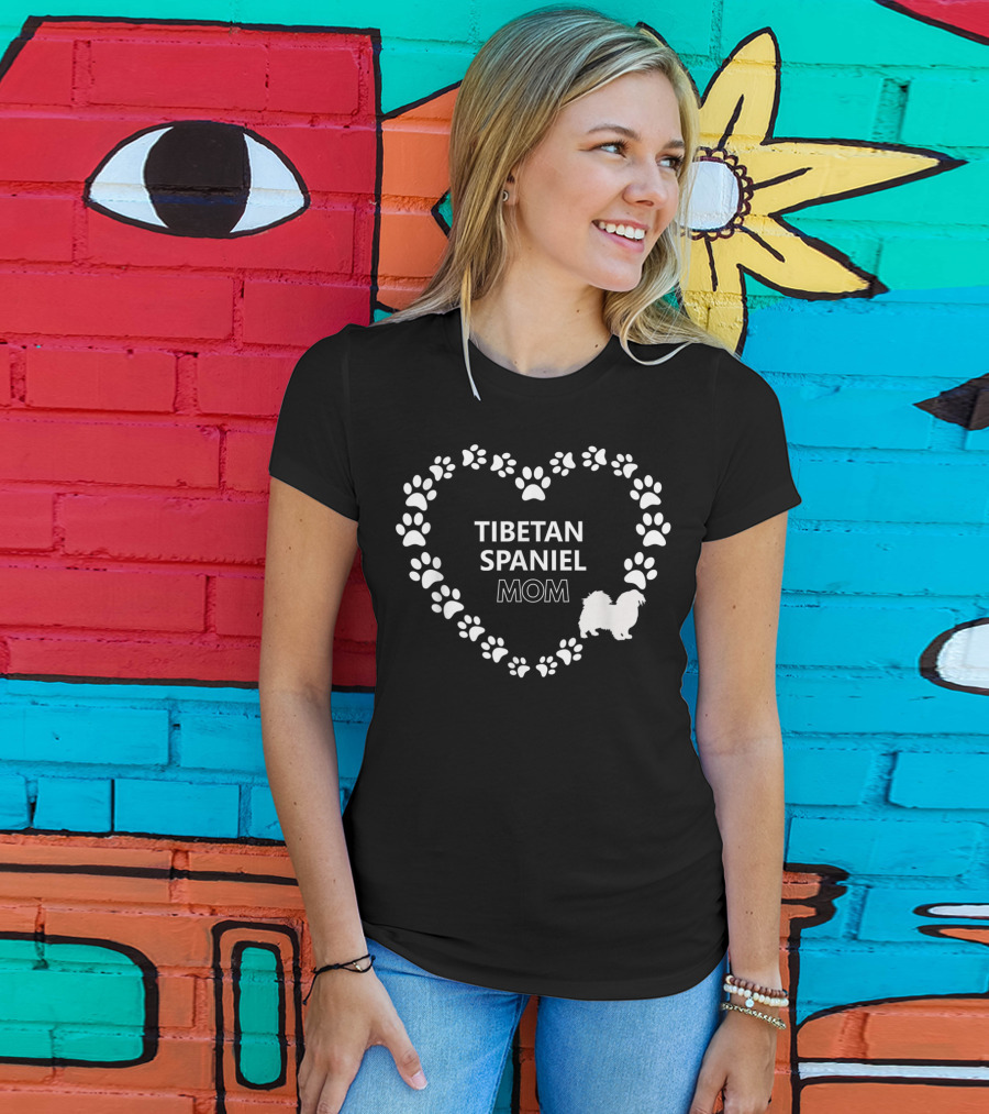 Tibetan Spaniel Mom Dog Paw Heart T-Shirt