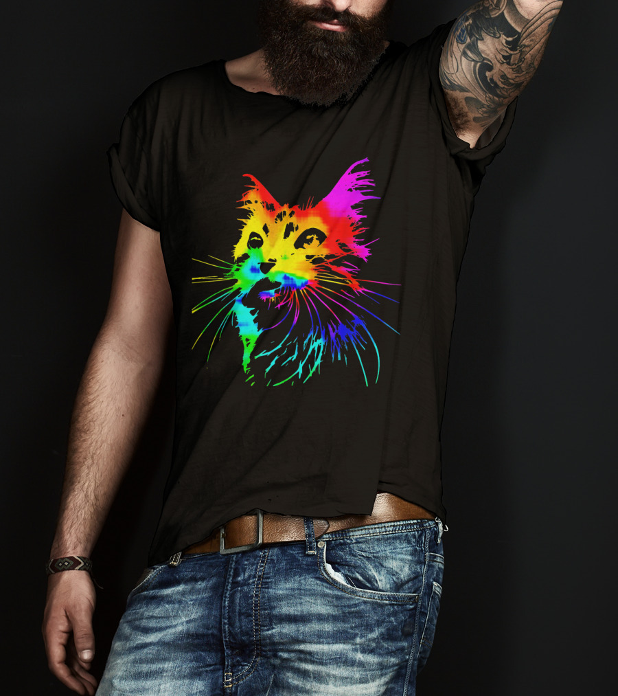 Tie Dye Rainbow Cat Multicolor Psychedelic Cat T-Shirt