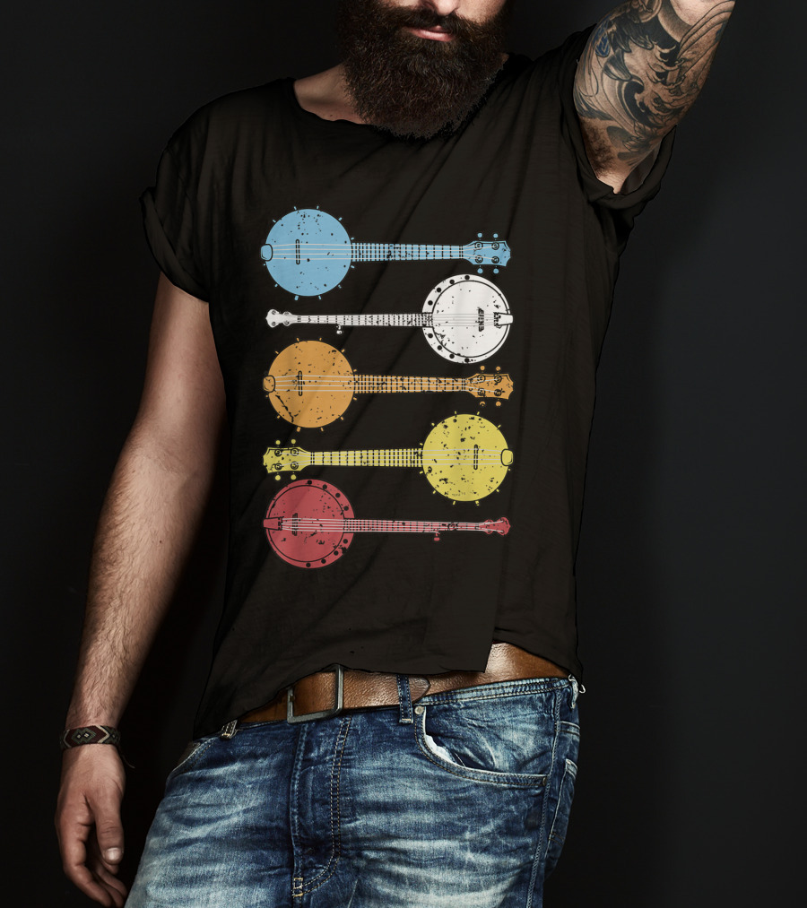 Vintage Banjo Country Music Colorful Banjos T-Shirt