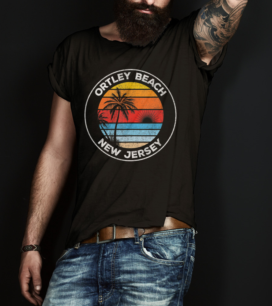 Ortley Beach New Jersey Vintage Sunset Palm Trees Souvenir T-Shirt