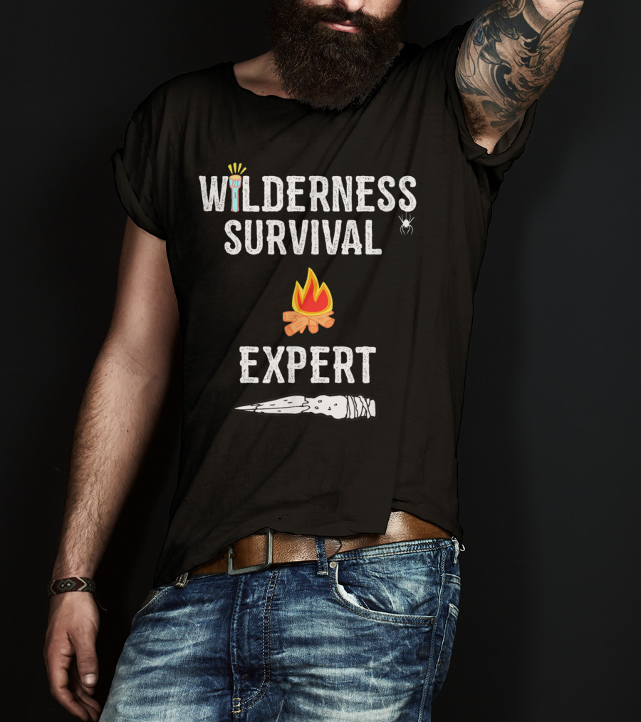 Wilderness Survival Expert Fire Torch And Spear Icons T-Shirt
