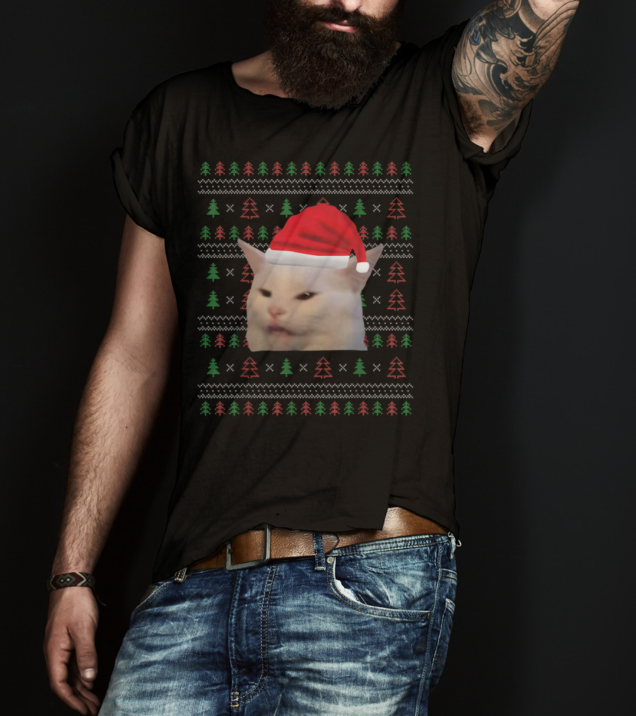 Christmas Confused Cat Meme Ugly T-Shirt