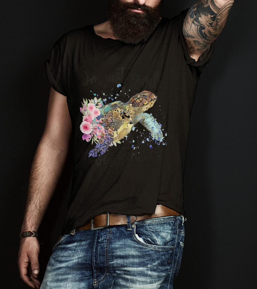 I'm Just A Girl Who Loves Turtles With Floral Turtle T-Shirt