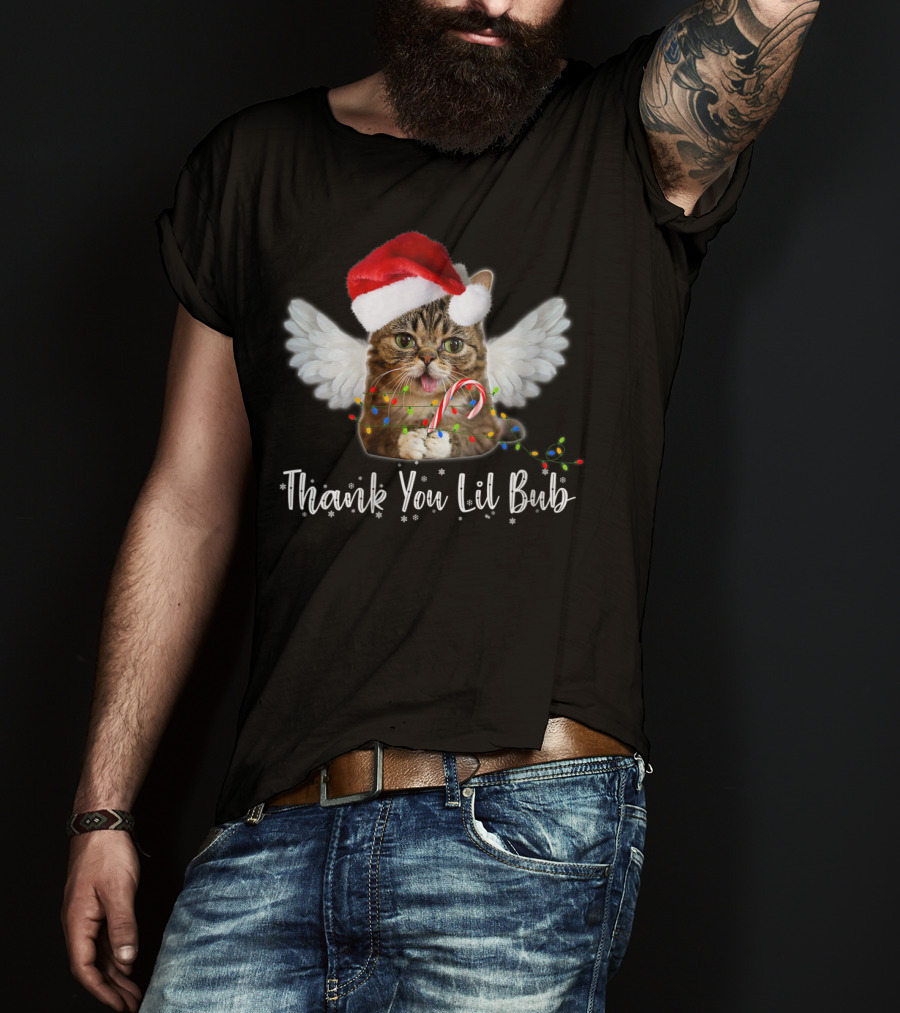 Thank You Lil Bub Angel Cat With Santa Hat And Candy Cane T-Shirt
