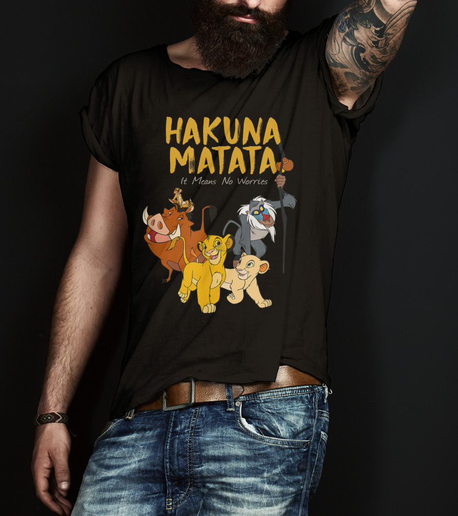 Hakuna Matata Disney Lion King It Means No Worries Characters Rafiki Simba Timon Pumbaa T-Shirt
