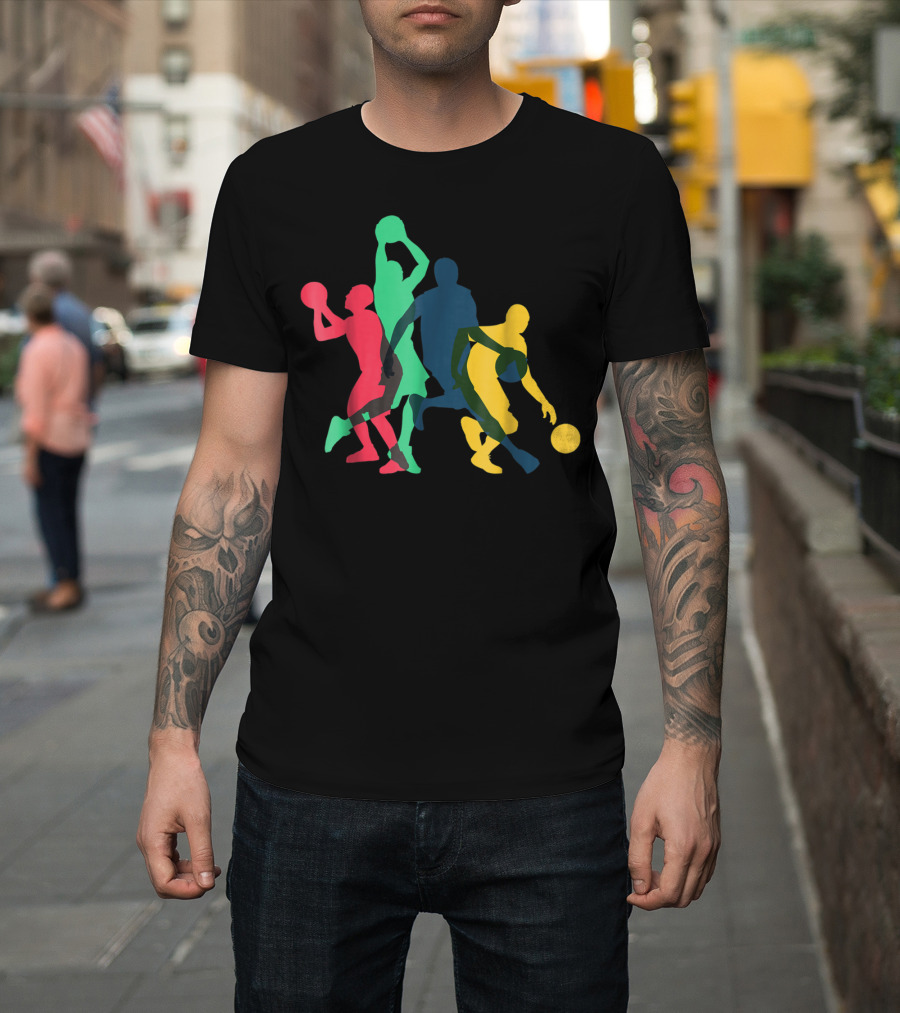 Vintage Basketball Silhouettes Multicolor Players T-Shirt