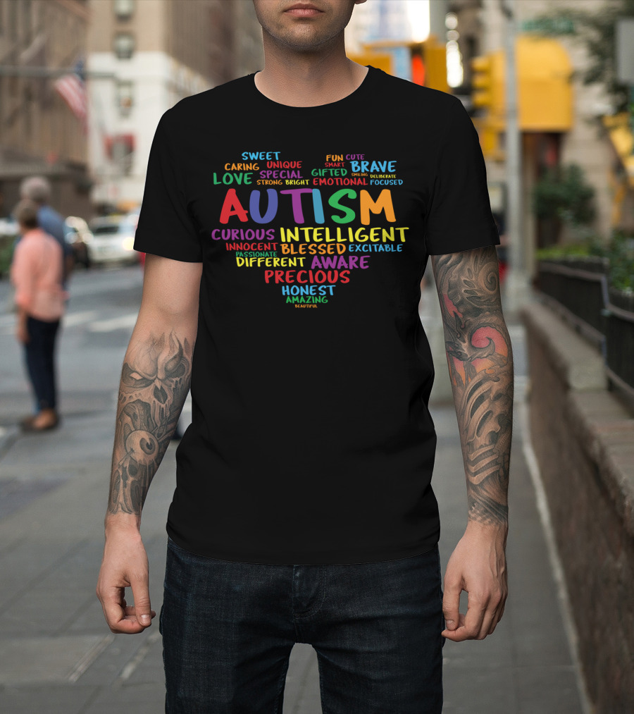 Autism Awareness Day Rainbow Heart Unique Brave Gifted Blessed Different Precious T-Shirt