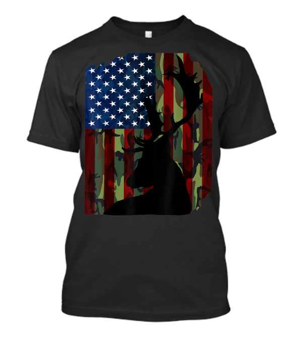 Deer Hunting Camo American Flag Silhouette USA T-Shirt