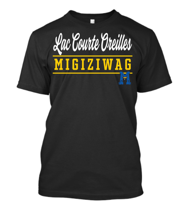 Lac Courte Oreilles Ojibwe School Migiziwag With Stylized Blue And Yellow M T-Shirt