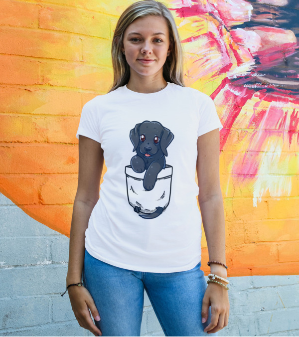 Pocket Cute Black Labrador Puppy Dog Kawaii T-Shirt