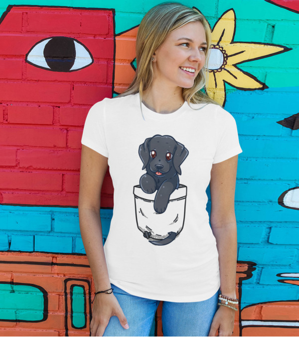 Pocket Cute Black Labrador Puppy Dog Kawaii T-Shirt