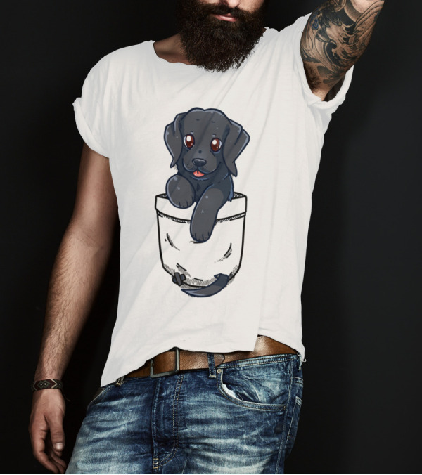 Pocket Cute Black Labrador Puppy Dog Kawaii T-Shirt