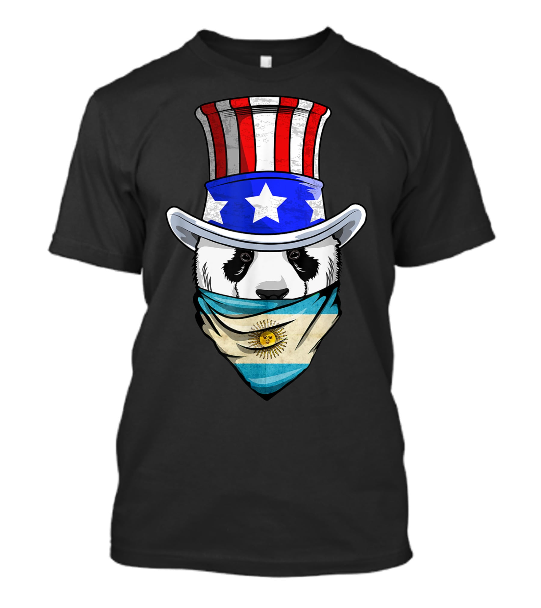 Argentinian Panda Bear In Argentina Bandana Flag With Uncle Sam Hat T-Shirt