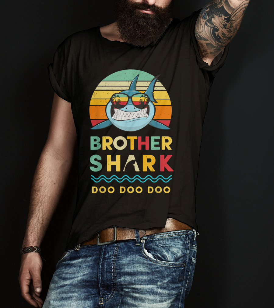 Brother Shark Doo Doo Doo Retro Kids For Toddlers And Boy T-Shirt