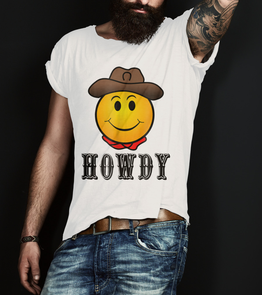 Howdy Cowboy Western Smiley Emoji Rodeo T-Shirt