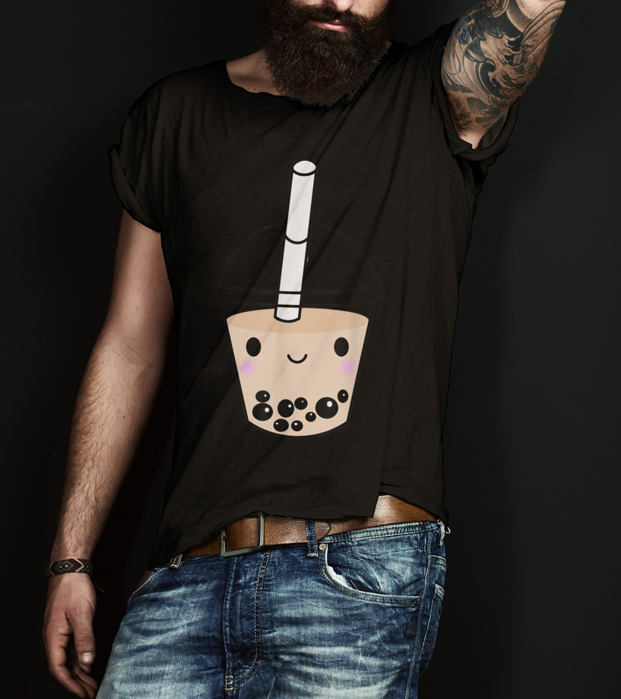 Cute Kawaii Boba Milk Tea Lover With Smiling Bubble Face T-Shirt