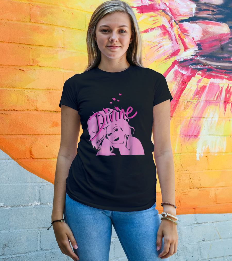 DIVINE John Waters Female Trouble Pink Portrait With Hearts T-Shirt