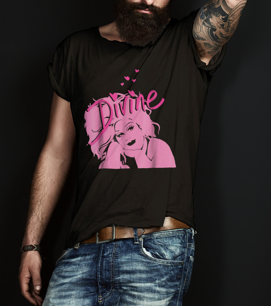 DIVINE John Waters Female Trouble Pink Portrait With Hearts T-Shirt