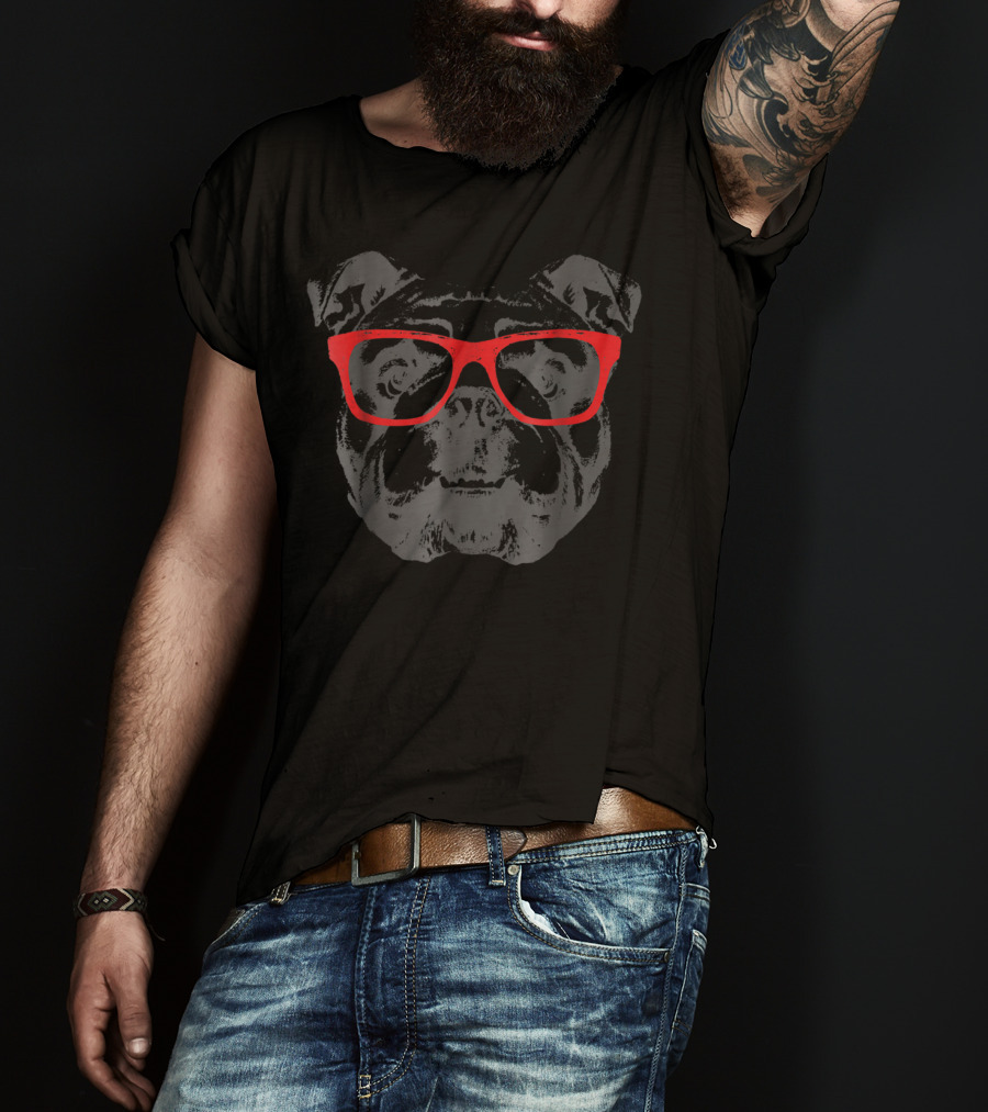 English Bulldog Red Glasses Nice T-Shirt