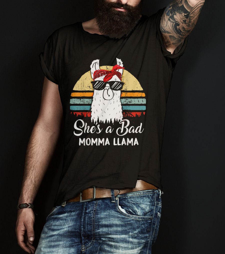 She's A Bad Momma Llama With Sunglasses And Red Bandana T-Shirt