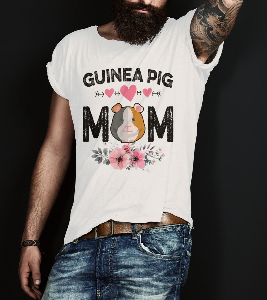 Guinea Pig Mom Heart And Flower T-Shirt