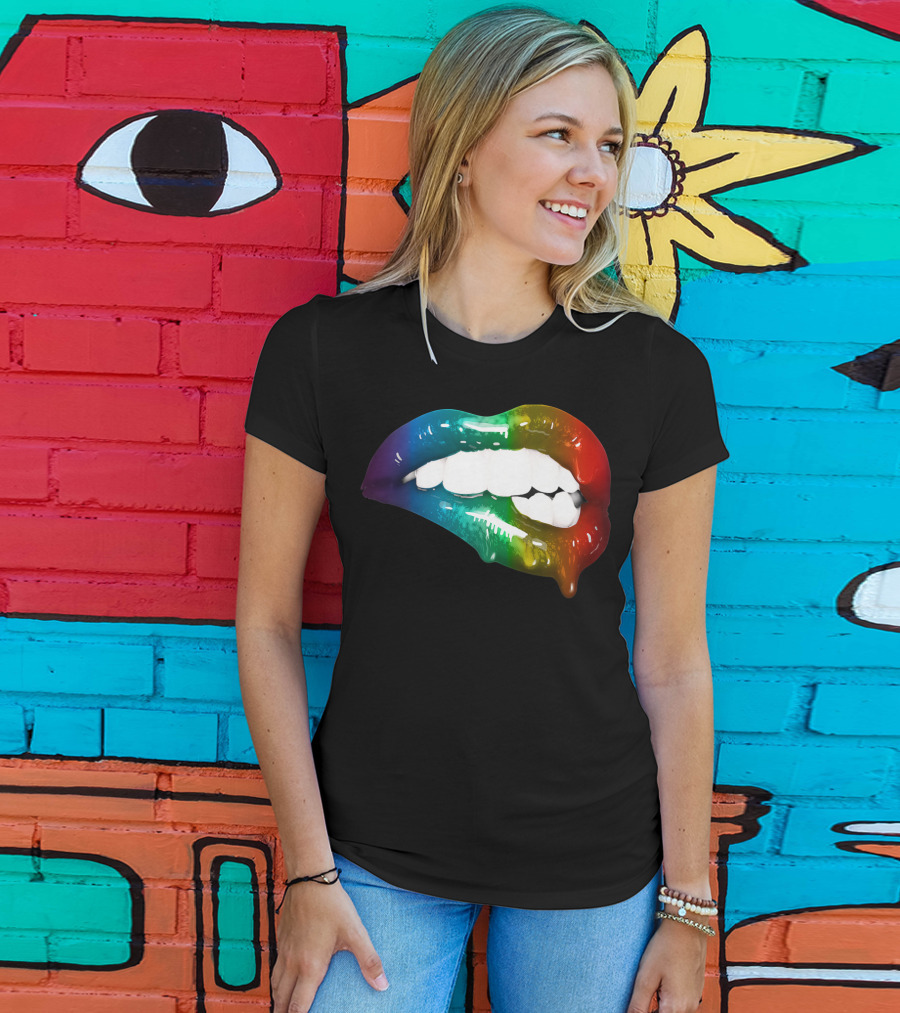 Rainbow Lips Cute Artful Makeup Addicts Lipstick Fashion Trends T-Shirt
